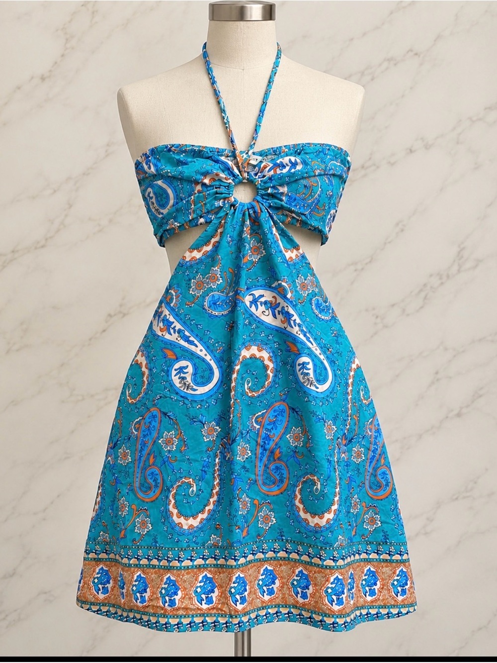 CUPSHE NWT Paisley Halter Cutout Mini Dress Size M